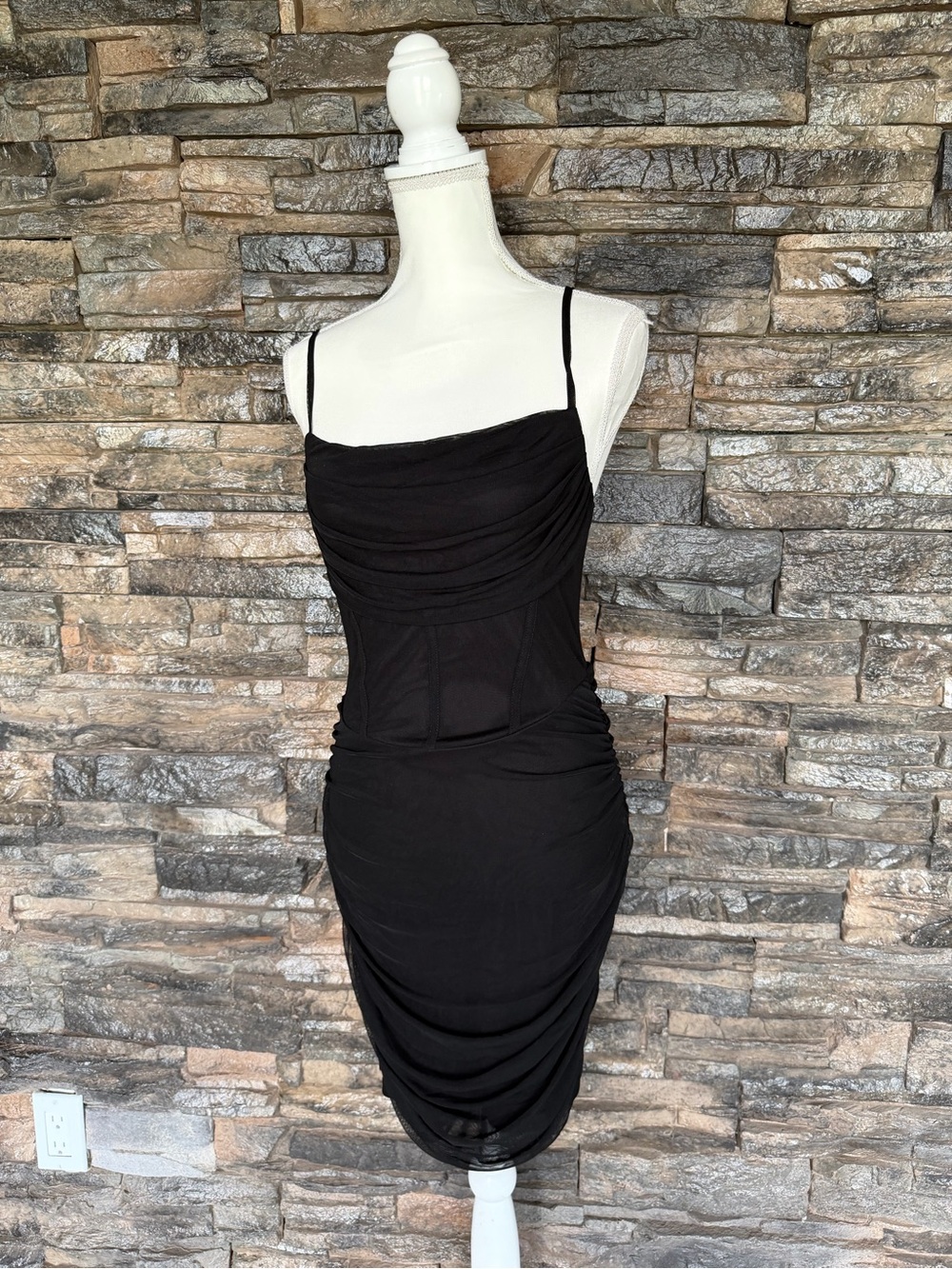 SHEIN Black Ruched Mesh Midi Skirt - Picture 2 of 12